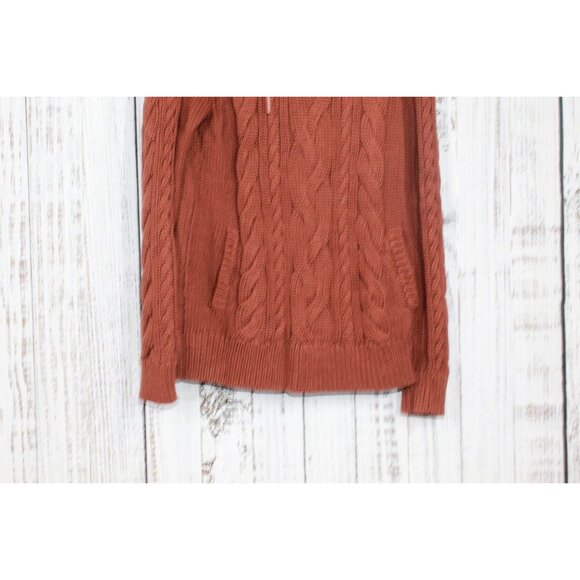 LL Bean Double L Mixed Cable Sweater Funnelneck Casual Burnt Mahogany M - Picture 3 of 9
